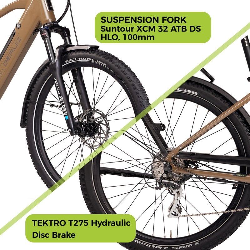 DERUIZ Marble SUV 2025 Bicicletta elettrica MTB 27,5 644 Wh E-City Bike Autonomia massima 161 km Marrone