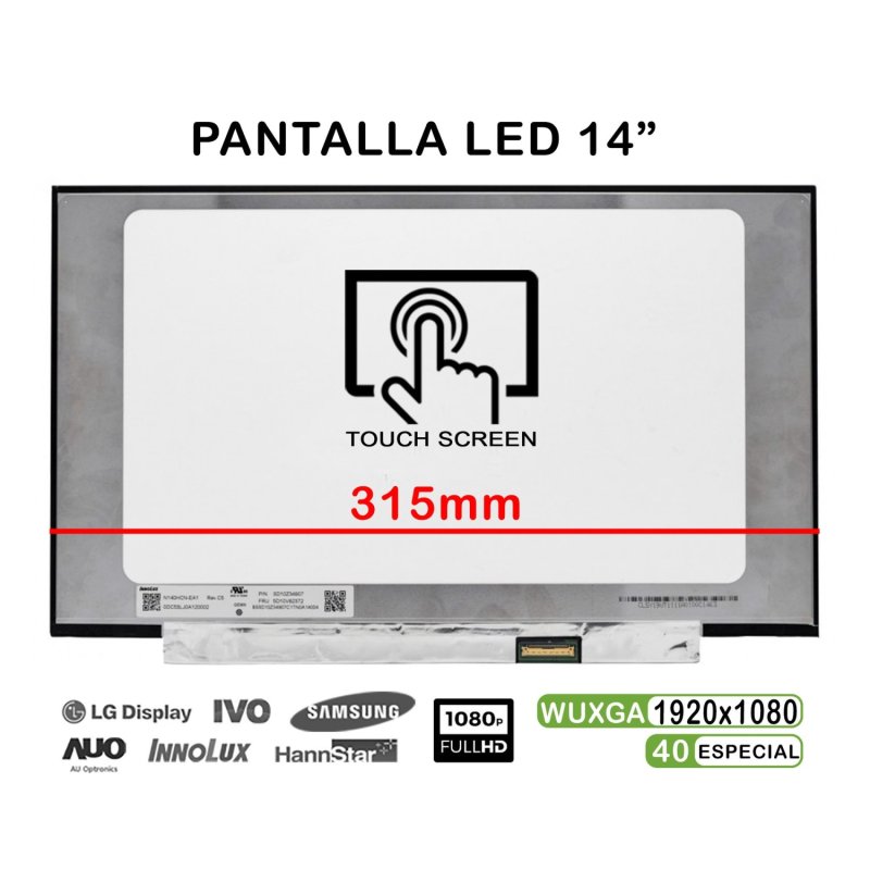 Image of Schermo LED touch per laptop 14" N140HCN-EA1 Rev.CA SD10Z34926 FHD 40 pin 315mm cod079