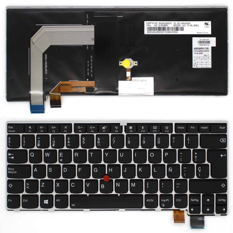 Image of Tastiera retroilluminata per laptop Lenovo Thinkpad T460s con cornice argentata cod079
