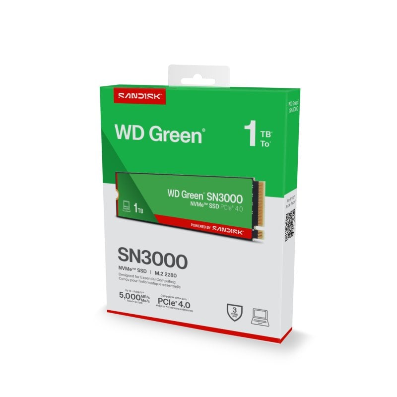 Disco Rígido WD Green SN3000 1TB SSD NVMe PCIe 4.0 M.2 Gen4 QLC 3D