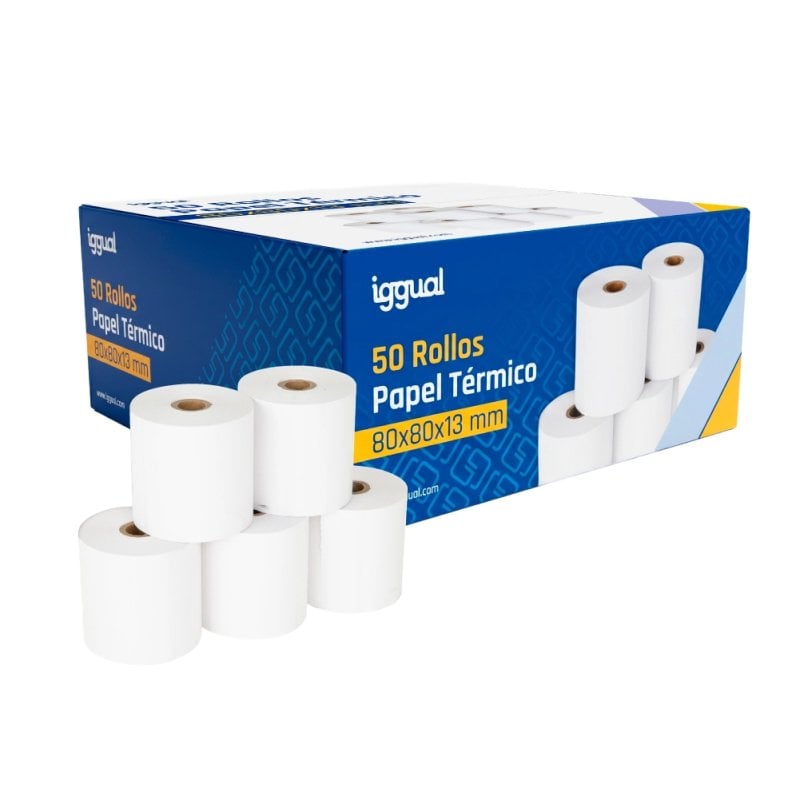 iggual Pack 50 Rolos de Papel Térmico Sem BPA 80x80mm