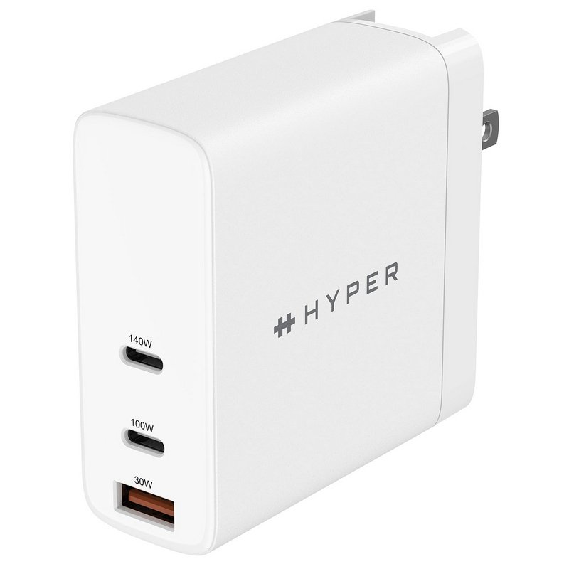 Image of Caricabatterie da muro Hyper Targus HyperJuice 140W GaN PD3.1 a 3 porte + cavo USB-C a USB-C PD3.1 da 2 m + adattatori da viaggio