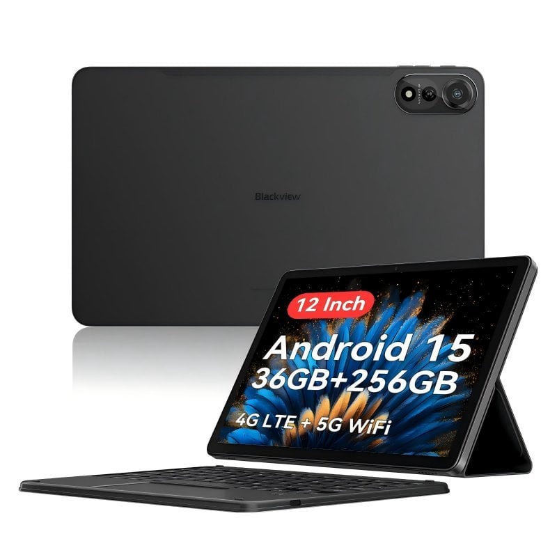 Image of neroview Mega 2 12" FHD+ 2K 12GB/256GB 4G Android 15 Grigio + Tastiera Bluetooth QWERTY Inglese