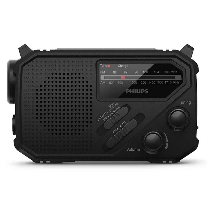 Image of Philips TAR1609/00 Radio FM/AM portatile, torcia integrata, ricarica USB-C, solare e manovella