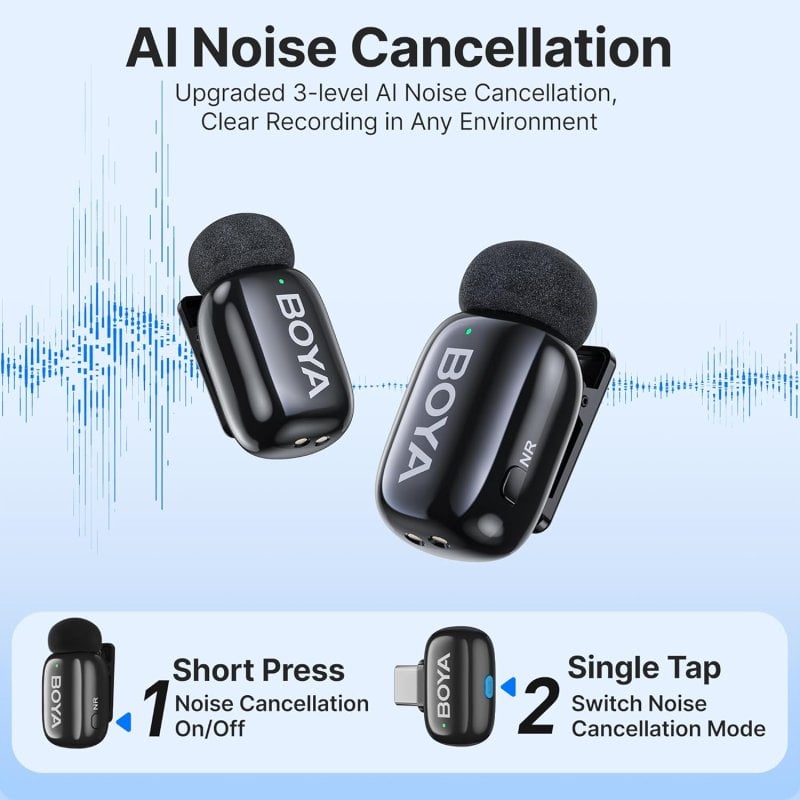 Boya Mini-14 Micrófono 5g Usb-c Cancelación Ruido 100m 48khz 30h Negro