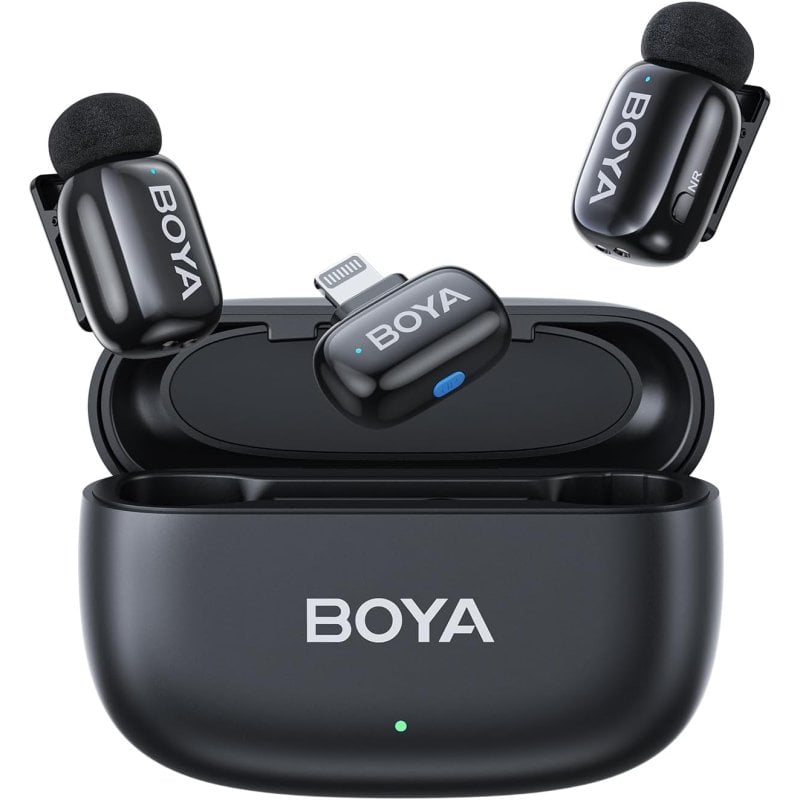 Microfone Boya Mini-15 5g Lightning, Cancelamento de Ruído com IA, 100m, 48khz, 30h