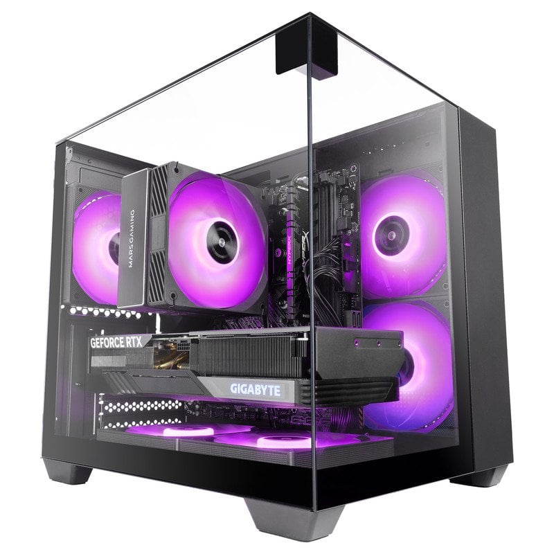 Boîtier PC compact MicroATX Mars Gaming Mc-visionm, triple verre trempé, double chambre, noir