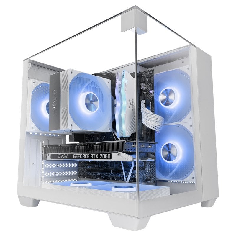 Boîtier PC compact MicroATX Mars Gaming Mc-visionm, triple verre trempé, double chambre, blanc