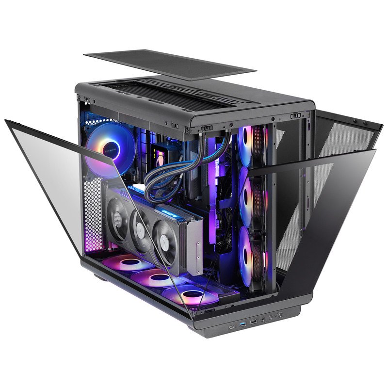 Case PC Gaming ARGB Con Vetro Temperato - Supporto ATX/mATX/ITX, 8 Ventole, Controller RGB, Pannello Frontale A Rete