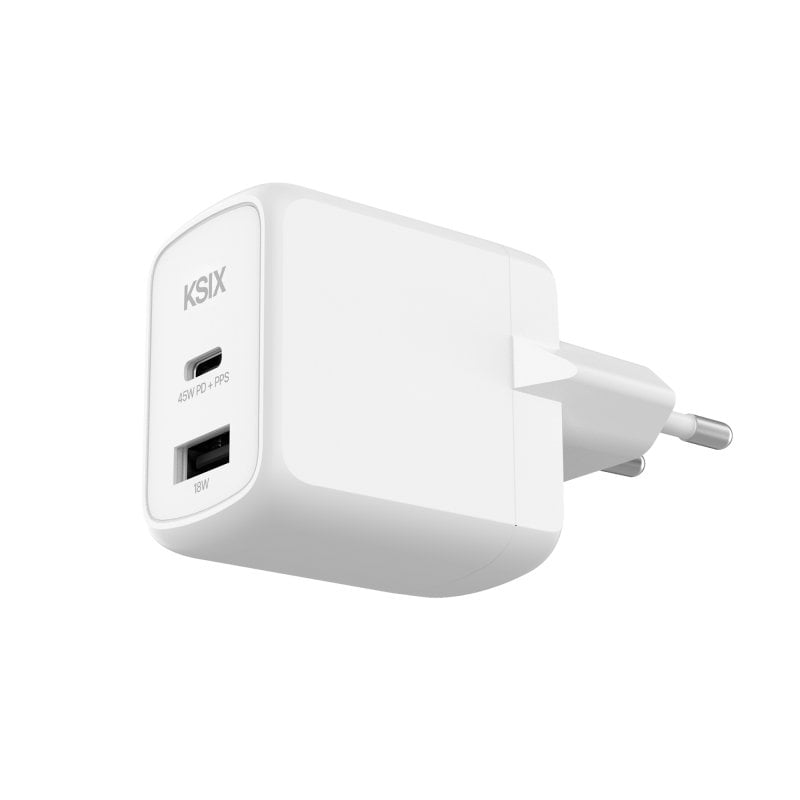 Image of Caricabatterie rapido Ksix, multiporta 1xUSB-C + 1xUSB 45W Bianco cod079