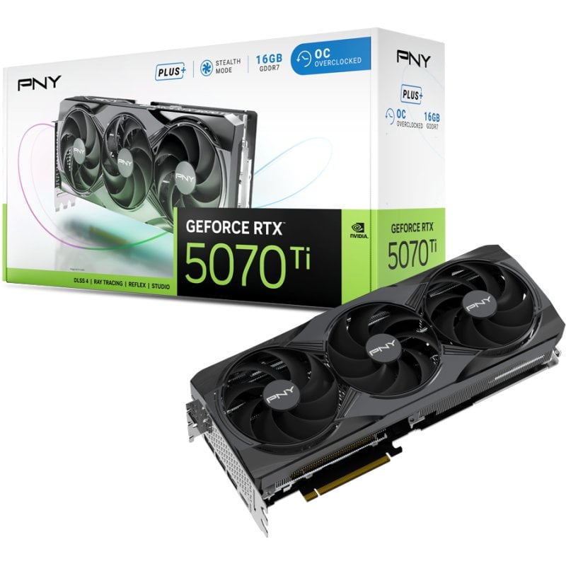 PNY GeForce RTX 5070 Ti Overclocked Triple Fan Plus 16GB GDDR7 Reflex 2 RTX AI DLSS4