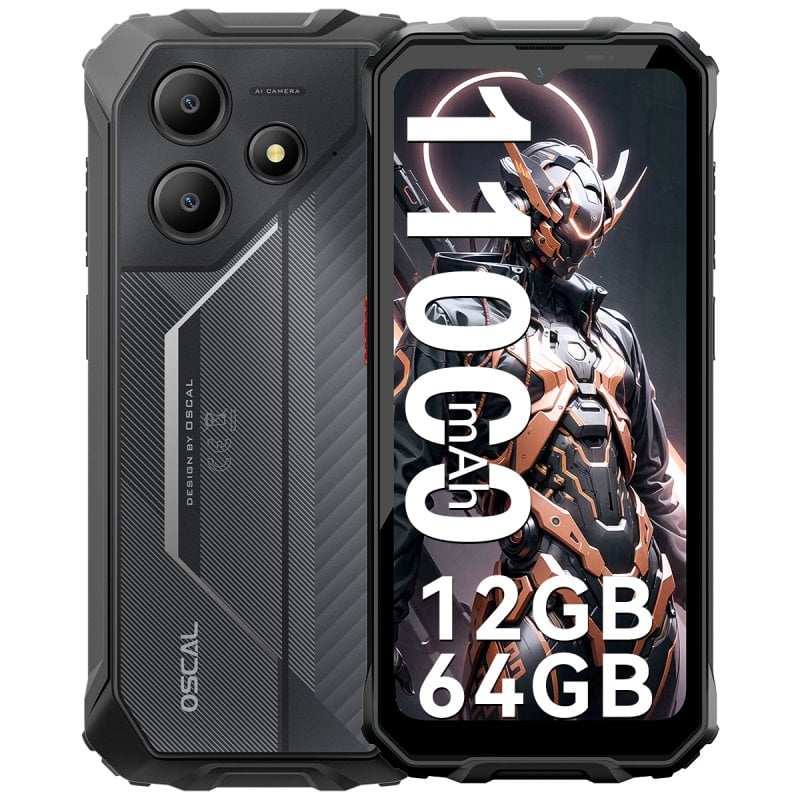 Image of Smartphone robusto OSCAL Marine 2 da 6,56" 4 GB/64 GB Dual SIM NFC 11000 mAh 18 W Android 15 Nero cod079