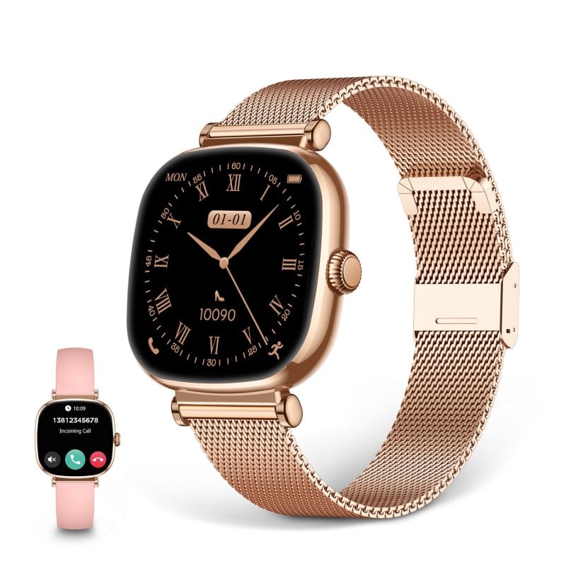 Image of Smartwatch Six Iria Amoled da 1,7" con cinturino in metallo e silicone, modalità Sport e Salute, rosa cod079