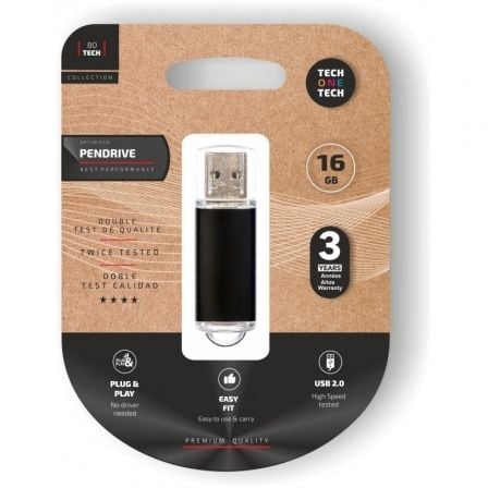 Image of Tech One Tech TEC3006-16 Basic Pendrive 16 GB USB 2.0 Nero Serie Professionale cod079