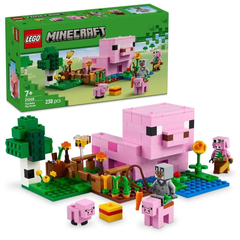 Image of Lego Minecraft The Baby Pig House, fattoria con personaggi del videogioco per bambini dai 7 anni in su cod079