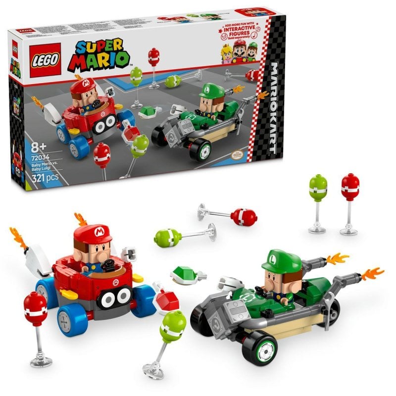 Image of Lego Super Mario Kart: Baby Mario contro Baby Luigi, giocattolo da corsa per bambini dagli 8 anni in su cod079