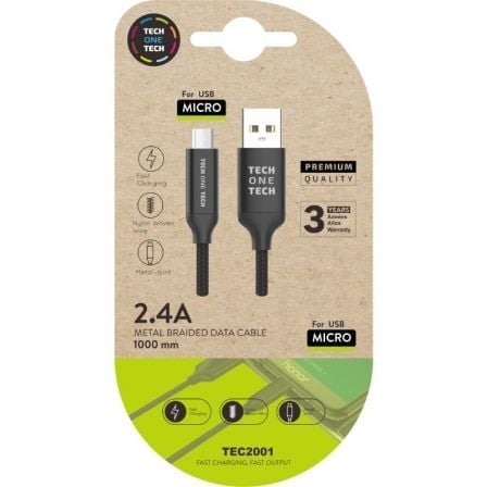 Image of Cavo USB 2.0 Tech One Tech TEC2001 2,4 A 1 m MicroUSB Nero cod079