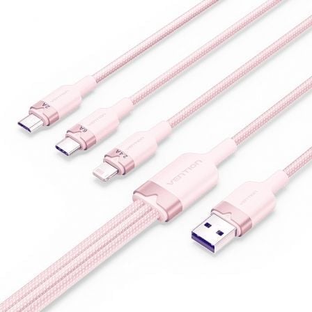 Image of Cavo USB 2.0 Vention CTRPG 3 in 1 1,5 m USB-A/USB-C/Lightning/Micro-B Rosa cod079