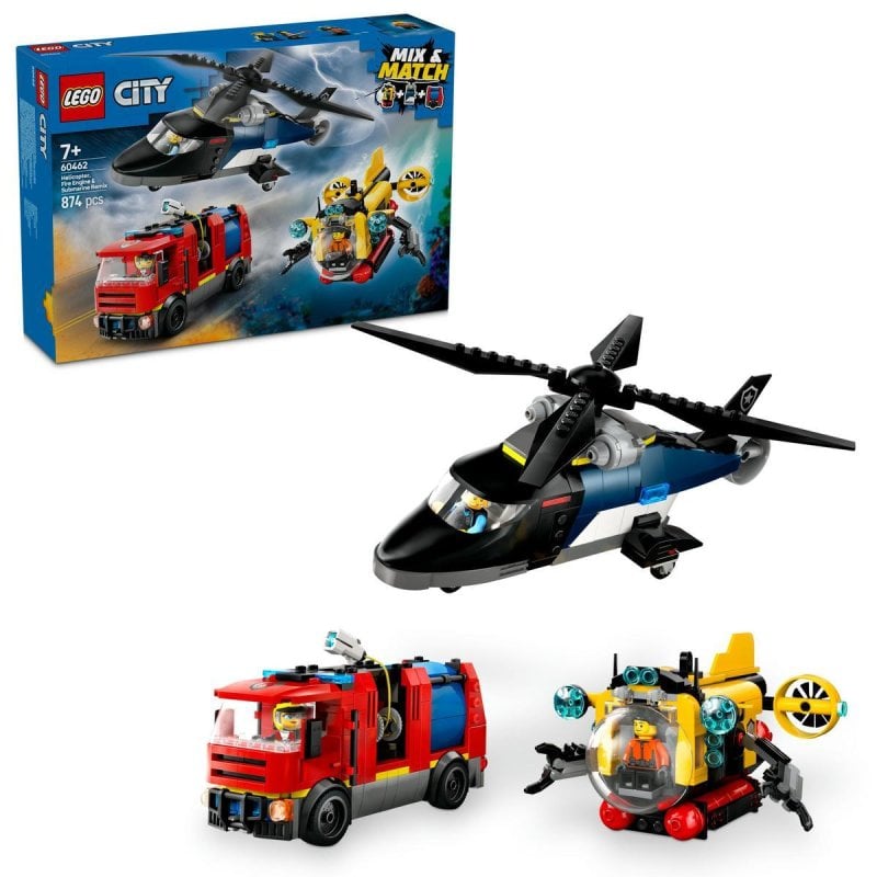 Image of Lego City 3 in 1 Remix: Elicottero, Camion dei Pompieri e Sottomarino per Bambini dai 7 Anni in su cod079