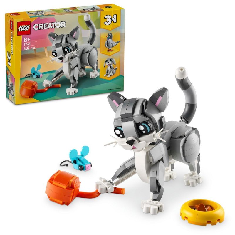 Image of Lego Creator 3 in 1 Gatto giocoso, trasformabile in cane o colomba giocattolo per bambini dagli 8 anni in su cod079