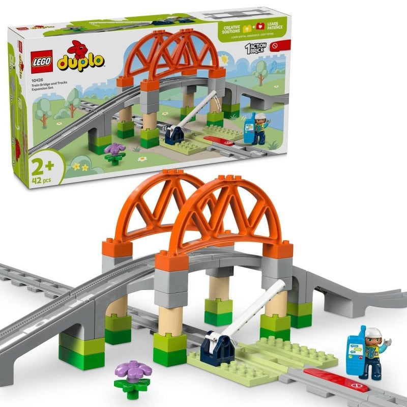 Image of Set di espansione Lego Duplo: Ponte e binari ferroviari, giocattolo educativo Montessori per bambini dai 2 anni in su cod079