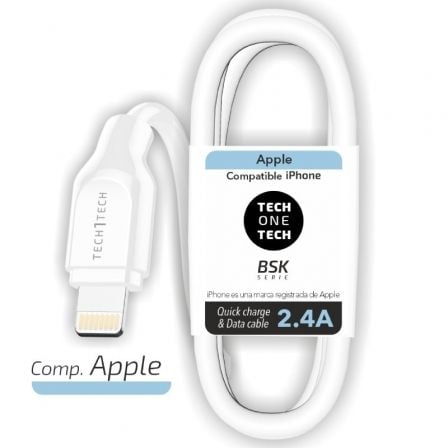 Image of Cavo Lightning USB 2.0 Tech One Tech TEC2902 1 m 2,4 A Bianco ricarica rapida cod079