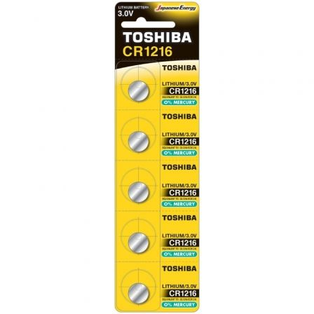 Image of Batteria a bottone TOSHIBA CR1216 da 3 V, confezione da 5, al litio e biossido di manganese a lunga durata cod079