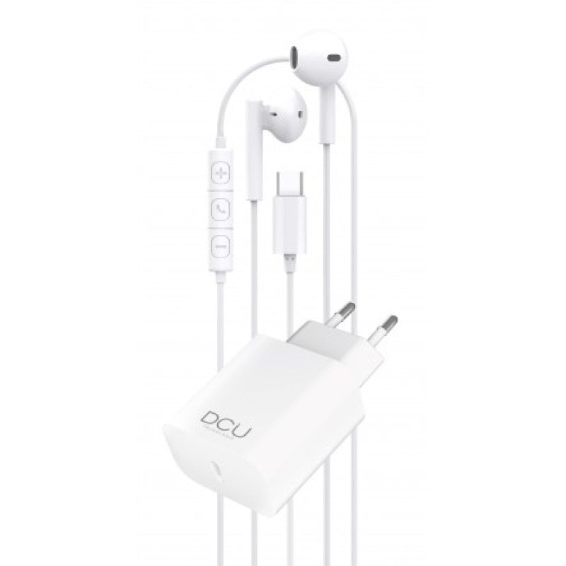 Auscultadores com cabo USB-C DCU Tecnologic com microfone e carregador Power Delivery de 20 W