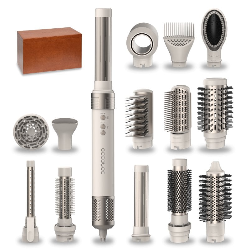 Image of Piastra per capelli Cecotec Bamba CeramicCare 14 in 1 AirGlam Champagne con tecnologia Coanda 1400W cod079