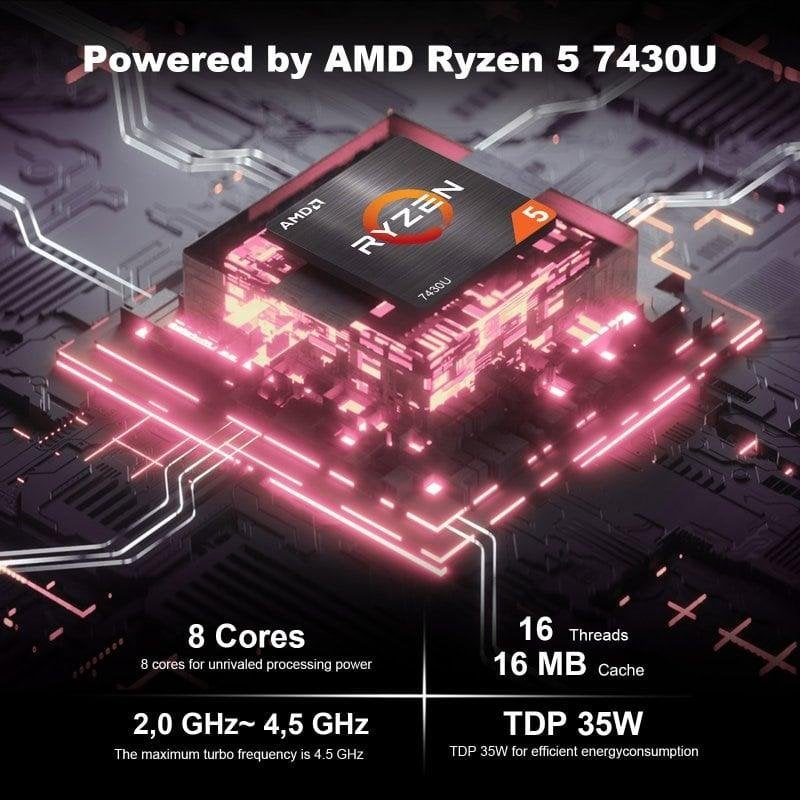 Mini PC GEEKOM A5 AMD Ryzen 5 7430U/16GB/512GB SSD/Radeon Vega 8