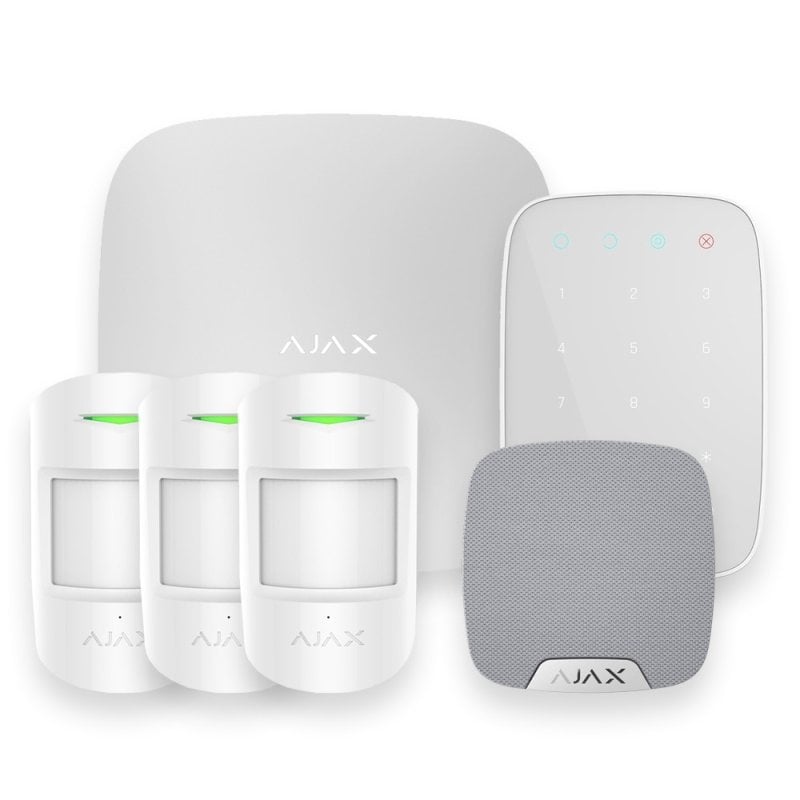 Image of Ajax AJ-HUBKIT-PRO-KS Hub di allarme wireless, confezione da 3 rilevatori di movimento, sirena interna, tastiera, adatto agli animali domestici cod079