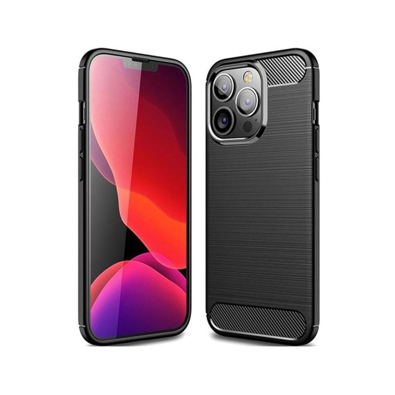 Image of Custodia nera antiscivolo ultrasottile in silicone Forcell Carbon per iPhone 14 Pro Max cod079