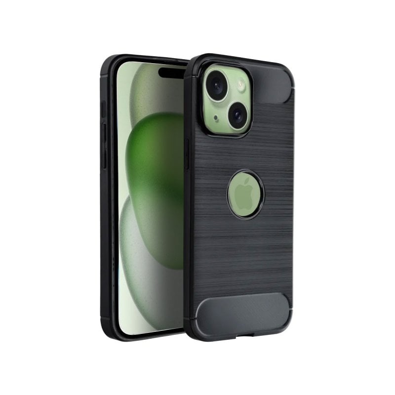 Image of Custodia nera antiscivolo ultrasottile in silicone Forcell Carbon per iPhone 15 Plus cod079