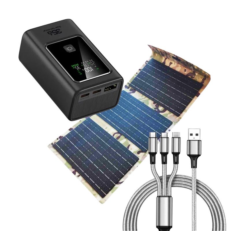Kit de Emergência Solar Klack 18W 10000mAh 35W PowerBank Cabo 3 em 1 Camuflado