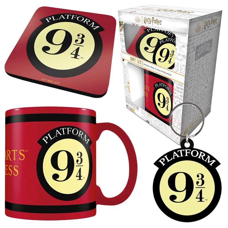 Image of Tazza piramidale Harry Potter da 315 ml, portachiavi in gomma e sottobicchiere in sughero ufficiale cod079