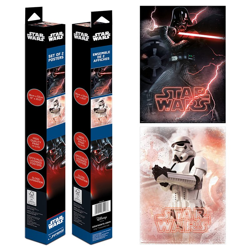 Image of Poster Star Wars Pyramid, confezione da 2 unità, 38x52 cm, laminato lucido di alta qualità cod079