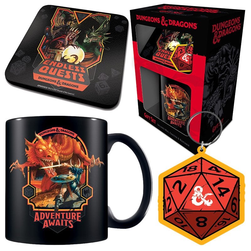 Image of Tazza in ceramica Dungeons & Dragons Pyramid Pack da 315 ml, portachiavi in gomma e sottobicchiere in sughero cod079