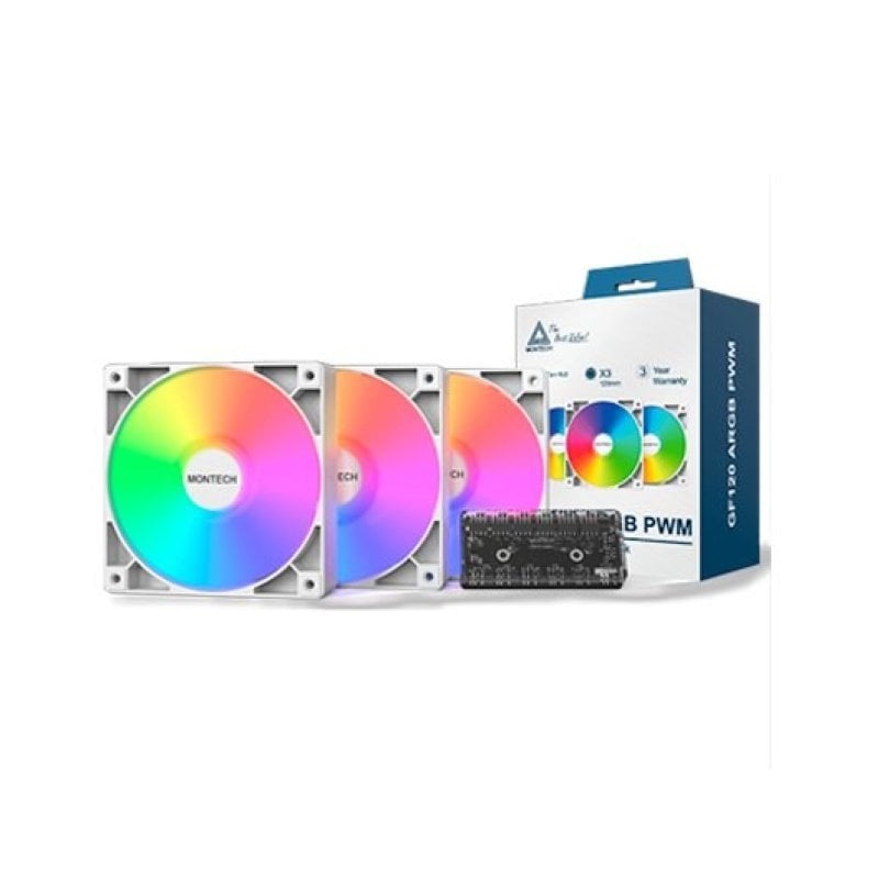 Image of Montech Air Cooling Triple Pack GF120 PWM ARGB 120mm Bianco con Controller Hub cod079