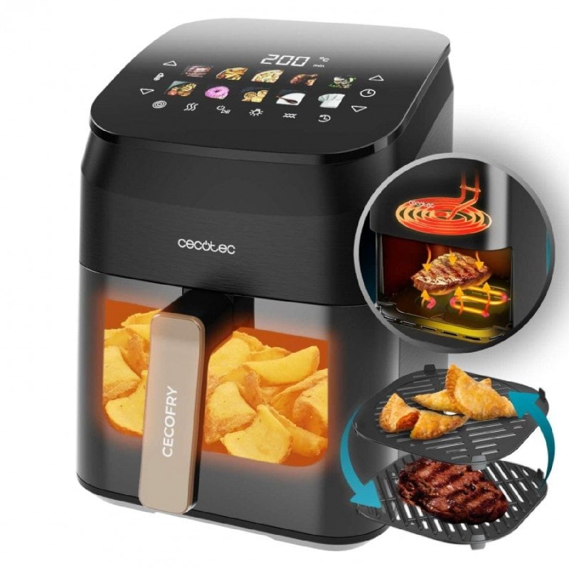 Image of Friggitrice ad aria Cecotec Cecofry 11L 2900W con affumicatore, griglia e doppio contenitore Sync/Match cod079