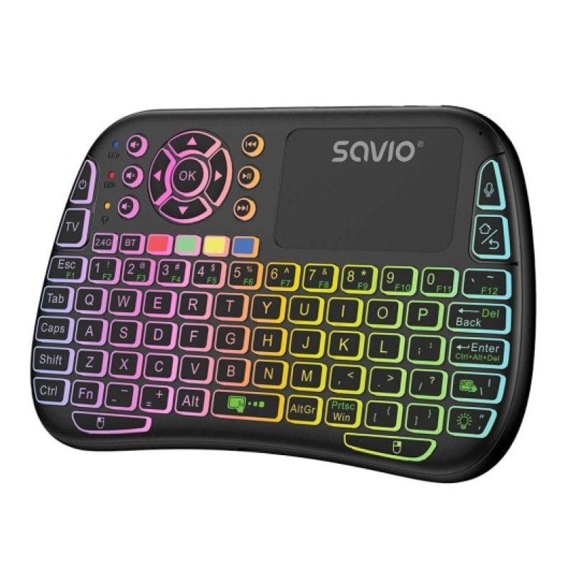Optimisez votre expérience multimédia avec le clavier Savio KW-04 parfait pour contrôler les Smart TV les consoles et les projets informatiques avec un maximum de confort. Caractéristiques du clavier Savio KW-04 Polyvalence totale . Oubliez les limitations le KW-04 fonctionne sans fil ou avec fil grâce à sa double connectivité USB Type-C s'adaptant aux configurations avancées ou aux utilisateurs recherchant une mobilité absolue avec une latence minimale. Sa conception compacte et légère (seulement 115 g) le rend idéal pour se déplacer entre les postes de travail ainsi que pour les salles multimédias exigeantes ou les joueurs qui ont besoin de solutions portables et fonctionnelles. Technologie de précision . Le pavé tactile intégré permet un contrôle gestuel précis transformant tout appareil compatible en un puissant centre de gestion parfait pour les présentations professionnelles les téléviseurs intelligents les boîtiers TV les consoles Xbox et PlayStation et les systèmes exécutant Windows Linux ou Android...