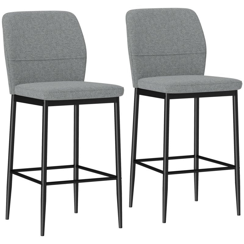 Homcom Juego De 2 Taburetes De Bar Con Respaldo Y Reposapiés Gris
