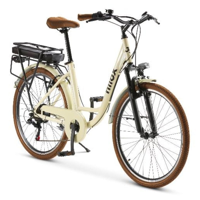 Image of Bici elettrica Nilox 250W 65km di autonomia 26" 6 velocità beige/marrone LED cod079