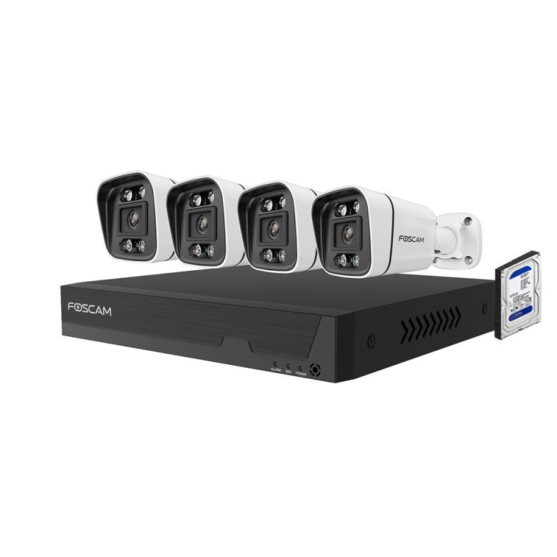 Image of Kit di videosorveglianza Foscam FNA108HE a 4 telecamere V8EP PoE 8MP con disco rigido da 2 TB IP66 cod079