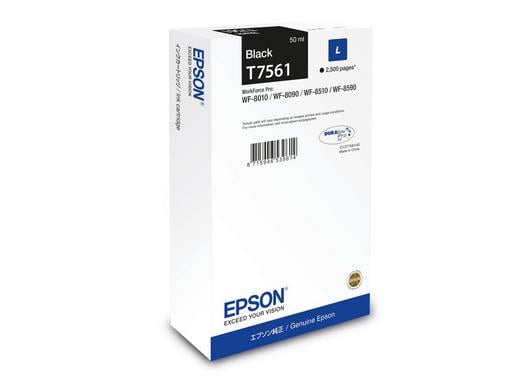 Image of Cartuccia Inkjet Epson C13T75614N nera da 50 ml, 1 pezzo, 2500 pagine, compatibile con WF-8090 e WF-8590. cod079