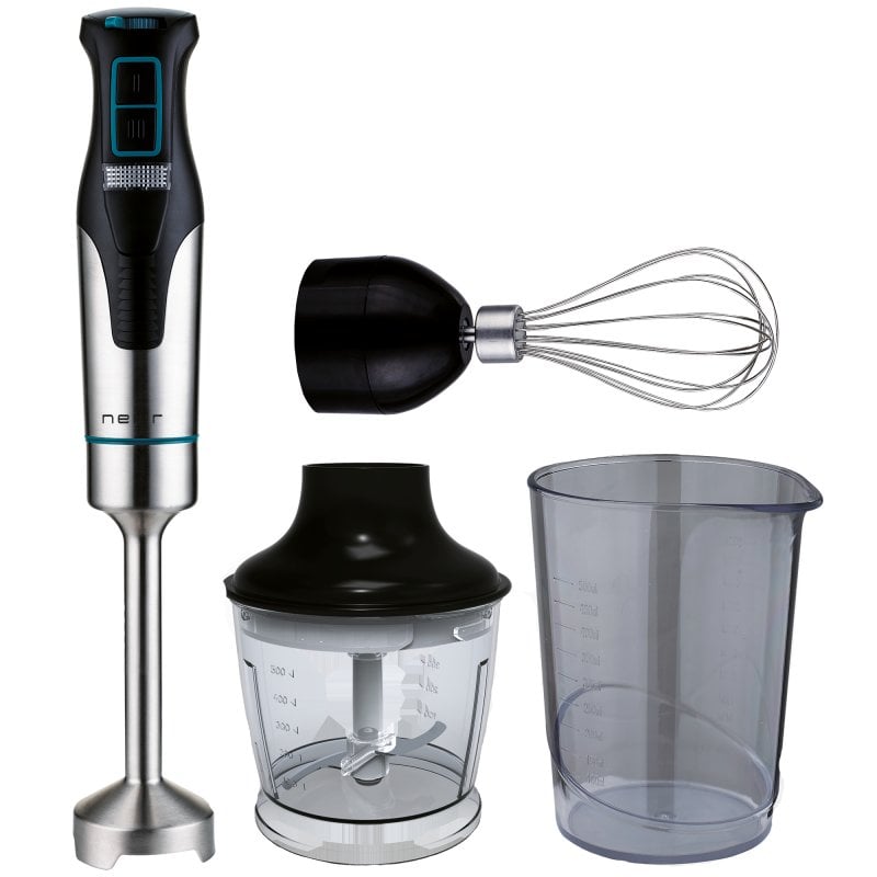 Image of Frullatore a immersione Nevir in acciaio inossidabile da 1200 W con 2 velocità e set di accessori cod079
