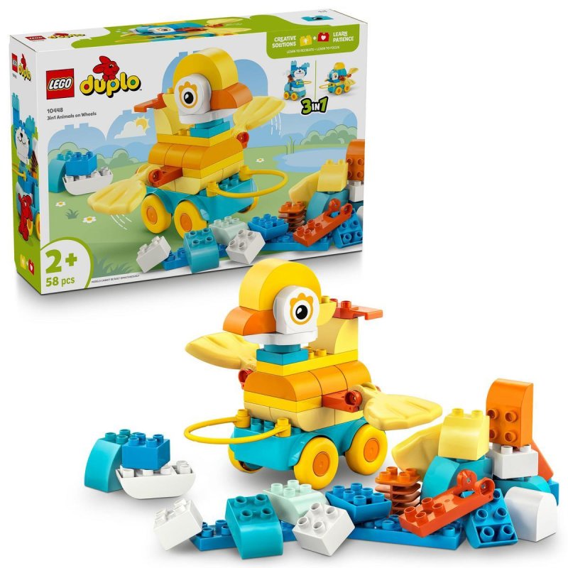 Image of Lego DUPLO 10448 Animali su Ruote giocattolo da costruzione 3 in 1 con 58 pezzi mobili cod079