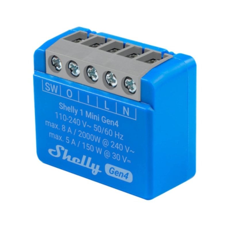 Image of Modulo Shelly 1 Mini Gen4 Wi-Fi Bluetooth Zigbee Matter blu 8A/240V Relè compatto cod079