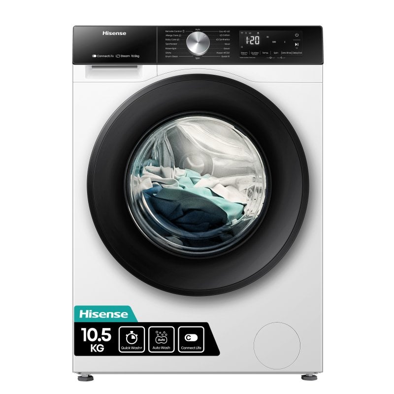 Image of Lavatrice Hisense WF3S1043BW3 a carica frontale da 10,5 kg, 1400 giri/min, colore A, Wi-Fi, vapore, dosaggio automatico cod079