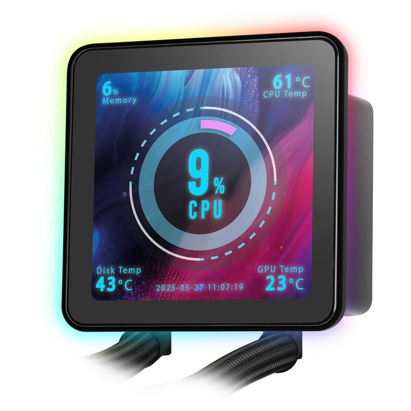 Mars Gaming ML-VISIONPRO360, AIO Vloeistofkoeling, TDP 600W, 3x ARGB 120mm FDB Ventilatoren met Koperen en Aluminium Kern, 4 Afneembaar Magnetisch IPS LCD -scherm, Opti-Chamber 3e Generatie, Zwart