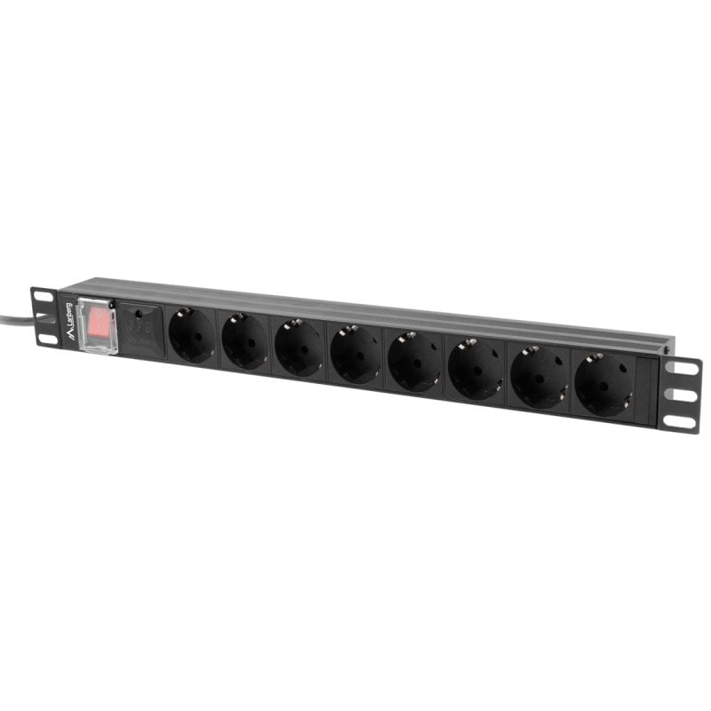 Image of PDU Lanberg PDU-08F-0200-BK 8 Outlets Monofase Orizzontale Alluminio Nero 1U cod079